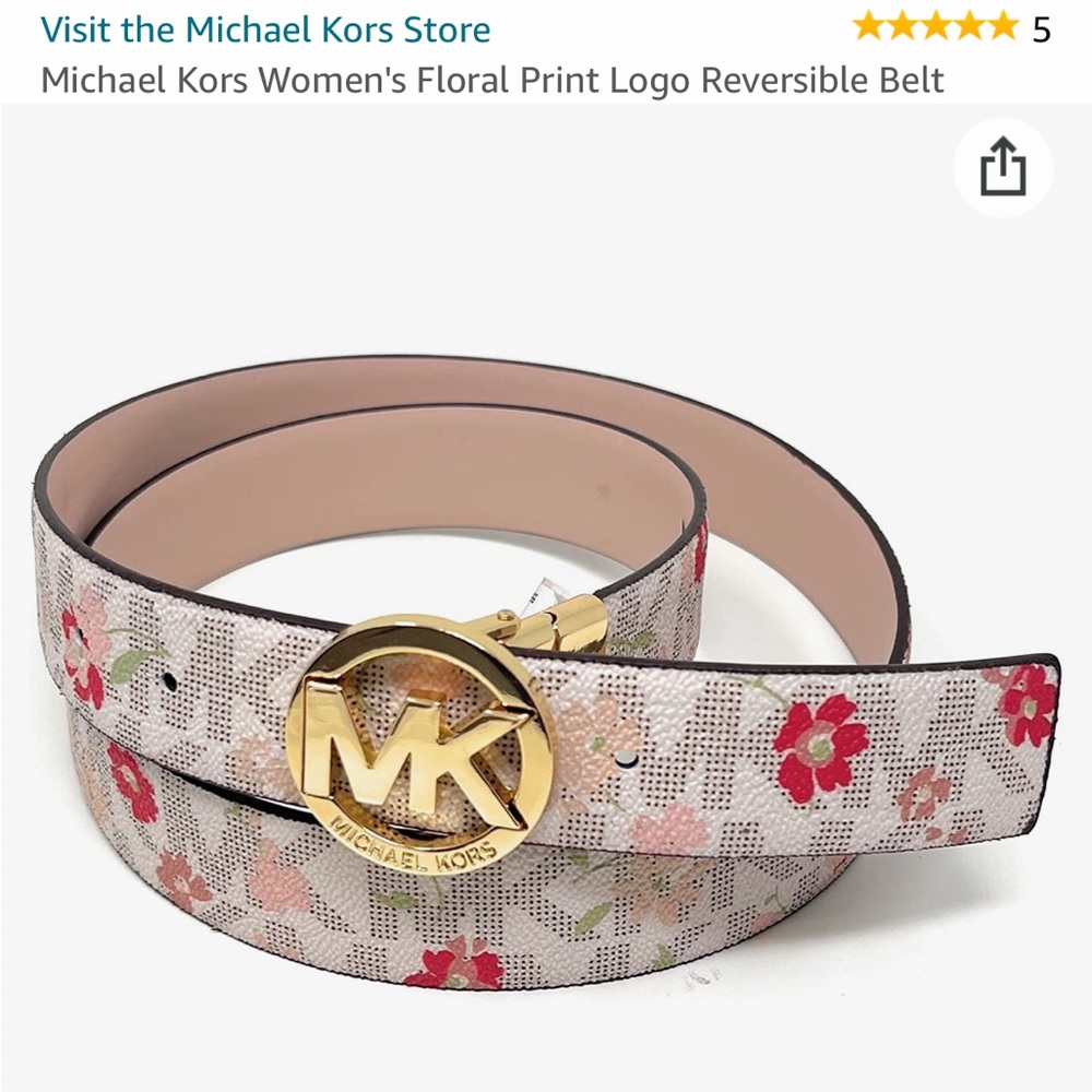 Michael Kors Floral Print Logo Reversible Belt - Picture 1 of 3